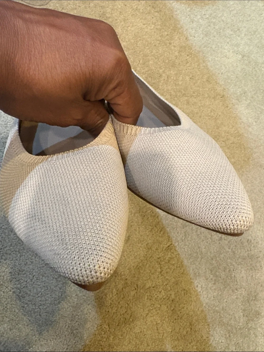 VIVAIA Women's Pointed Knit Flats in Light Beige-Size 41.5/US 10